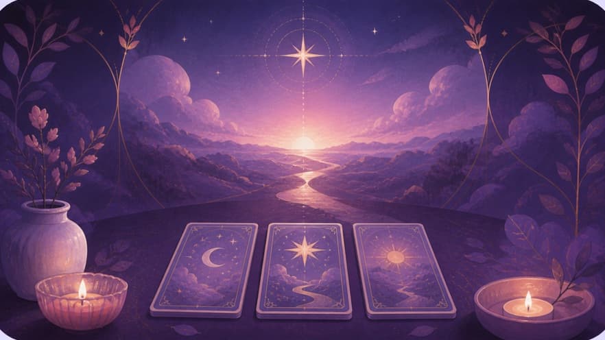 An editorial illustration representing a complete tarot reading